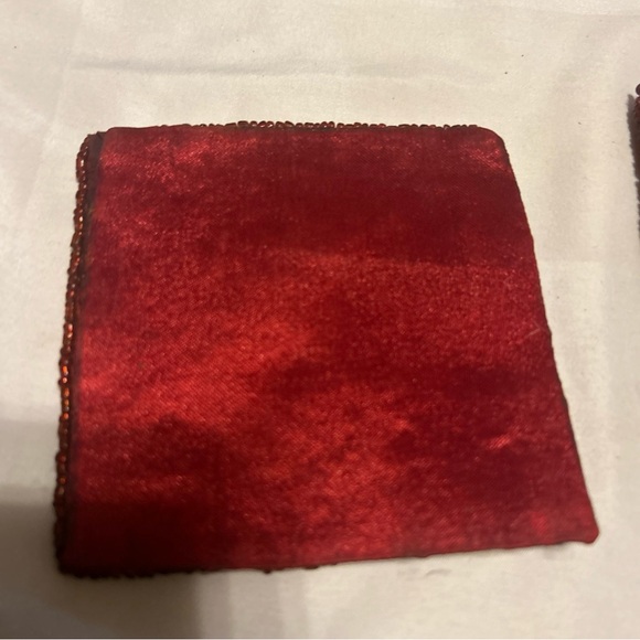 4 Glass Bead Beaded Square Red Coasters 4" x 4" Preloved For Coffee Table Office - Picture 9 of 9